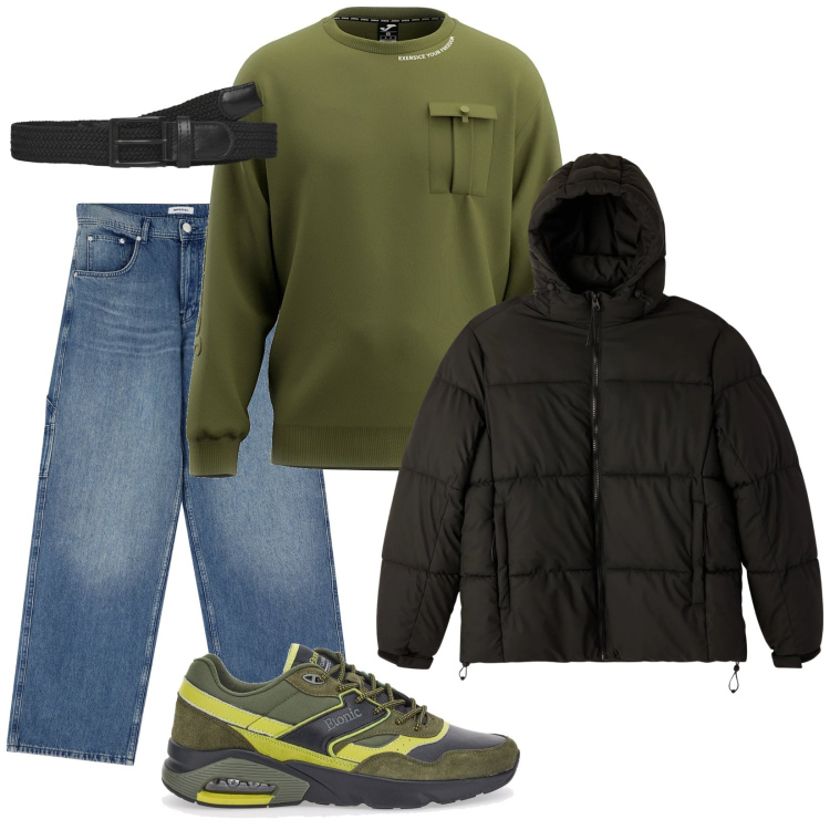 Outfit uomo - Total look #2323121. Stile Urban per Tutti i giorni. Abbinamento con bomber, cinture, jeans, sneakers, felpe.