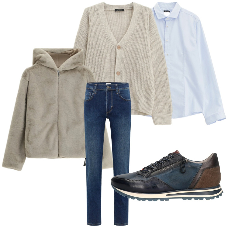 Outfit uomo - Denim style. Stile Casual per Tutti i giorni. Abbinamento con jeans dritti, camicie, bomber, cardigans, sneakers.