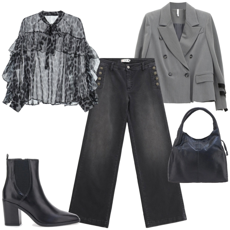 Outfit donna - Gennaio. Stile Casual chic per Tutti i giorni. Abbinamento con jeans, blazer, bluse, stivaletti, borse a mano.