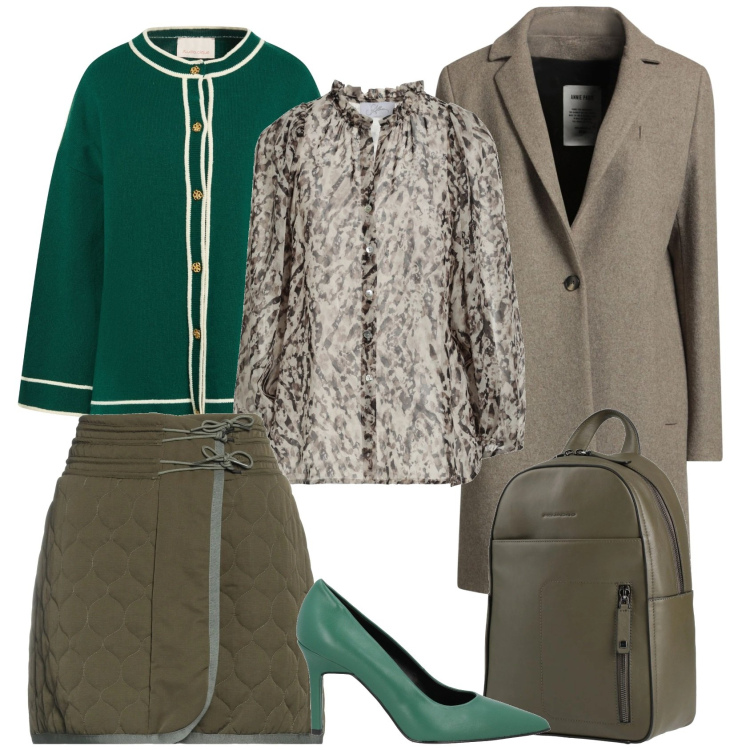 Outfit donna - Total look #2323213. Stile Chic per Ufficio. Abbinamento con minigonne, zaini, décolleté, cardigans, cappotti, camicie.