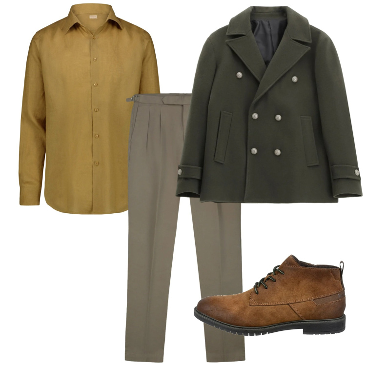 Outfit uomo - Il peacoat doppiopetto. Stile Casual per Tutti i giorni. Abbinamento con cappotti, camicie, scarpe stringate, pantaloni.