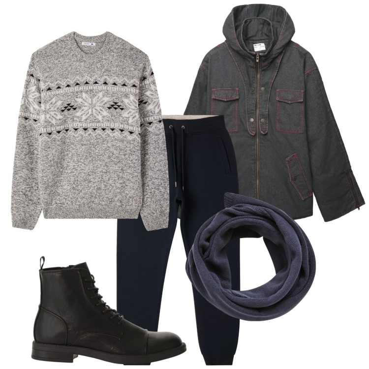 Outfit uomo - Decoro. Stile Casual per Tutti i giorni. Abbinamento con sciarpe, maglieria, pantaloni, giacche, anfibi.