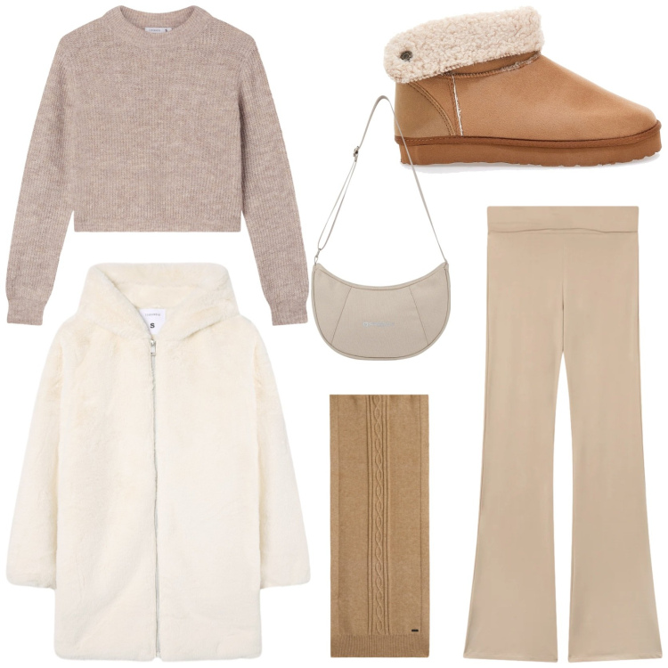 Outfit donna - Winter style guide. Stile Casual chic per Tutti i giorni. Abbinamento con cappotti, leggings, maglieria, borse a spalla, sciarpe, stivaletti.