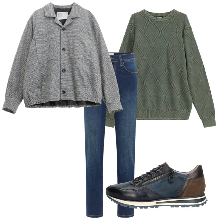 Outfit uomo - Oversize. Stile Casual per Tutti i giorni. Abbinamento con jeans dritti, cappotti, maglieria, sneakers.