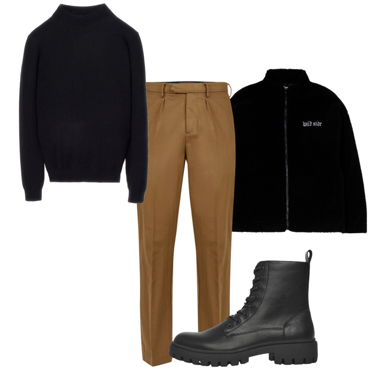 Outfit uomo - Existentialist mood. Stile Trendy per Serata speciale. Abbinamento con giacche, anfibi, pantaloni, maglieria.