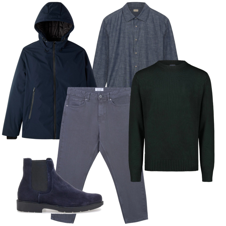Outfit uomo - Blu iconico. Stile Casual per Tutti i giorni. Abbinamento con giacche, jeans, stivali e stivaletti, maglieria, camicie.