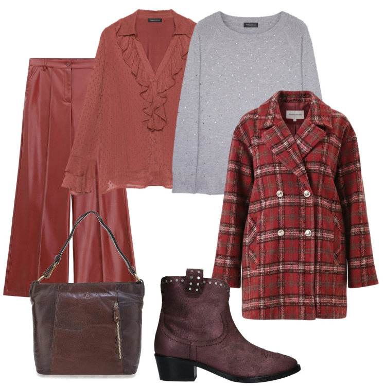 Outfit donna - Total look #2323544. Stile Casual chic per Ufficio. Abbinamento con stivaletti texani, pantaloni, cappotti, bluse, maglieria, borse a spalla.