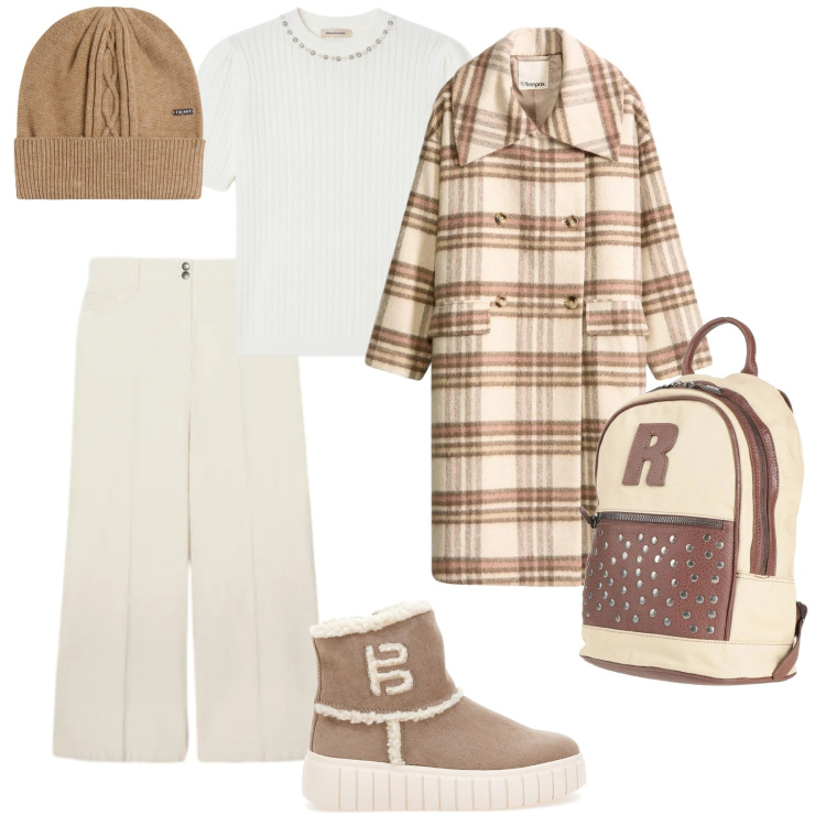 Outfit donna - Nordic staily. per Tutti i giorni. Abbinamento con cappotti, zaini, berretti, pullovers, stivaletti, pantaloni chino.