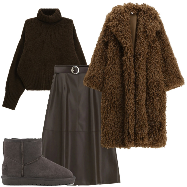 Outfit donna - Atmosfera nordica. Stile Glamour per Tutti i giorni. Abbinamento con cappotti, gonne lunghe, maglieria, stivali.