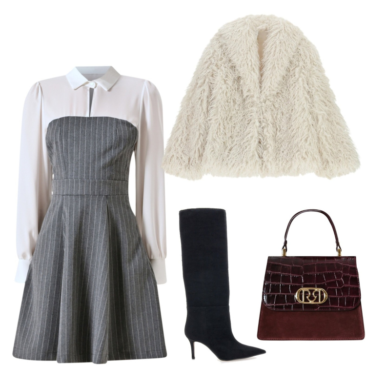 Outfit donna - L\'eleganza degli stivali. Stile Casual chic per Serata fuori. Abbinamento con ecopellicce, vestiti corti, borse a mano, stivali.