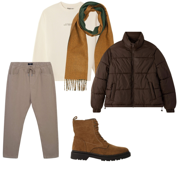 Outfit uomo - Mood nordico. per Tutti i giorni. Abbinamento con pantaloni, felpe, bomber, anfibi, sciarpe.