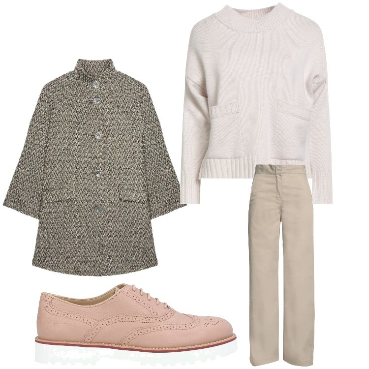 Outfit donna - Cappotto in lana. Stile Casual chic per Ufficio. Abbinamento con scarpe stringate, pantaloni, pullovers, cappotti.