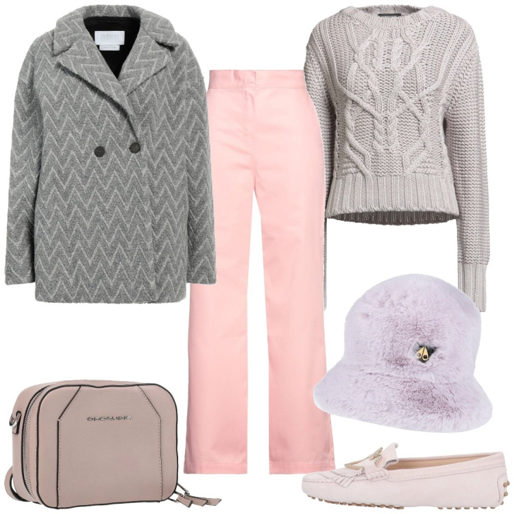 Outfit donna - Green Pink day. Stile Glamour per Tutti i giorni. Abbinamento con mocassini, caban, pantaloni, pullovers, marsupi, cappelli.