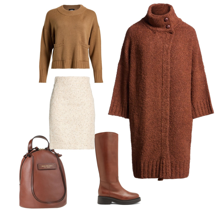 Outfit donna - Autumn Tweed & Leather Soul. Stile Casual chic per Tutti i giorni. Abbinamento con cappotti, minigonne, stivali, zaini, pullovers.