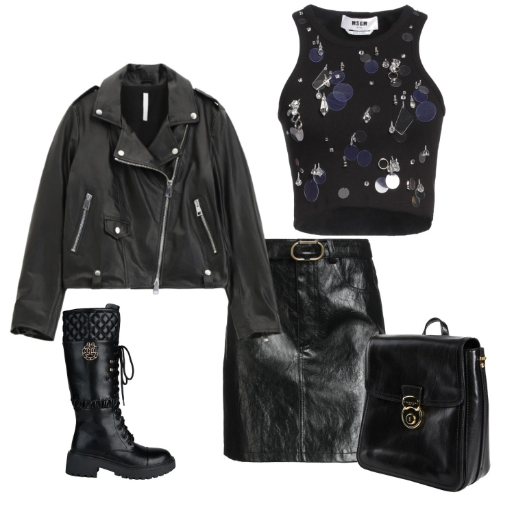 Outfit donna - Rock Chic Quality. Stile Rock per Tutti i giorni. Abbinamento con top, stivali, zaini, minigonne, giacche.