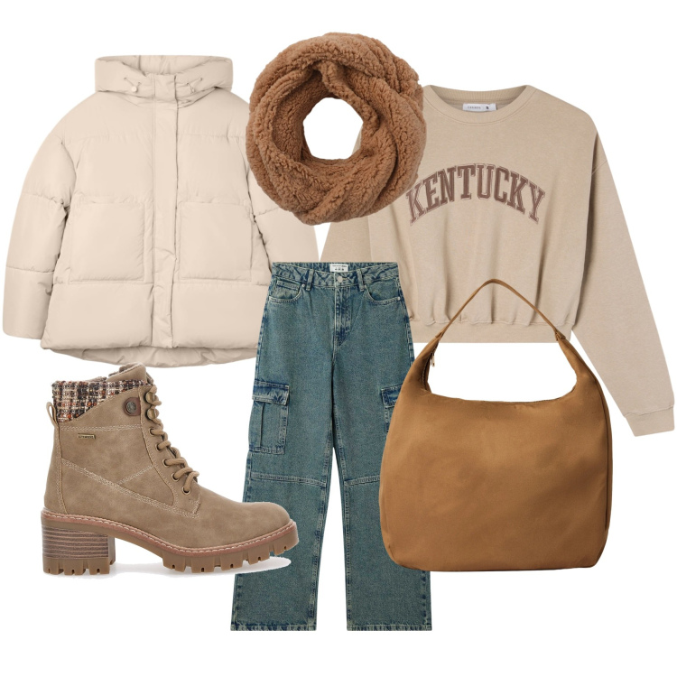 Outfit donna - Saldi Terranova in marrone. Stile Casual per Scuola/Università. Abbinamento con bomber, jeans, sciarpe, felpe, borse a mano, anfibi.