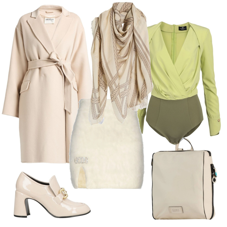 Outfit donna - Total look #2323667. Stile Chic per Serata fuori. Abbinamento con cappotti, minigonne, sciarpe, mocassini, body, zaini.