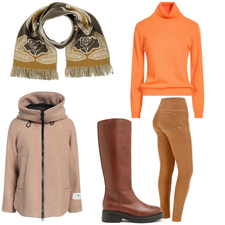 Outfit donna - Al caldo con semplicita\'. Stile Basic per Tutti i giorni. Abbinamento con stivali, maglieria, sciarpe, parka, pantaloni skinny.