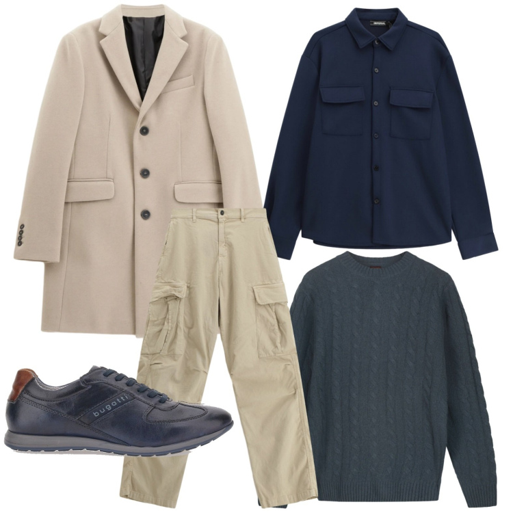 Outfit uomo - Mood nordico. Stile Urban per Tutti i giorni. Abbinamento con cappotti, pantaloni cargo, camicie, scarpe stringate, maglieria.