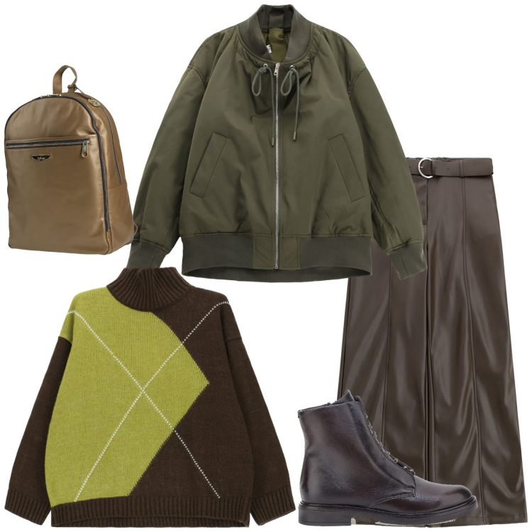 Outfit donna - Cold January. Stile Basic per Tutti i giorni. Abbinamento con zaini, pantaloni, bomber, maglieria, anfibi.