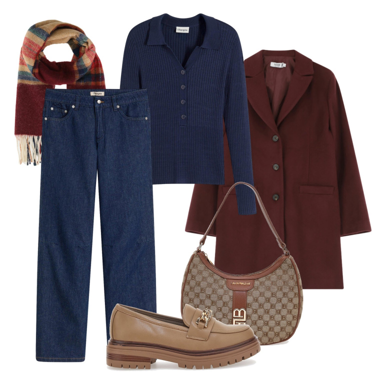 Outfit donna - Jeans e mocassini. Stile Sporty chic per Tutti i giorni. Abbinamento con jeans dritti, maglieria, cappotti, sciarpe, borse a spalla, mocassini.