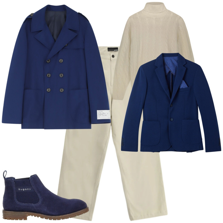 Outfit uomo - Elegante in ufficio. Stile Business/Elegante per Ufficio. Abbinamento con giacche, caban, pantaloni, stivali e stivaletti, maglieria.