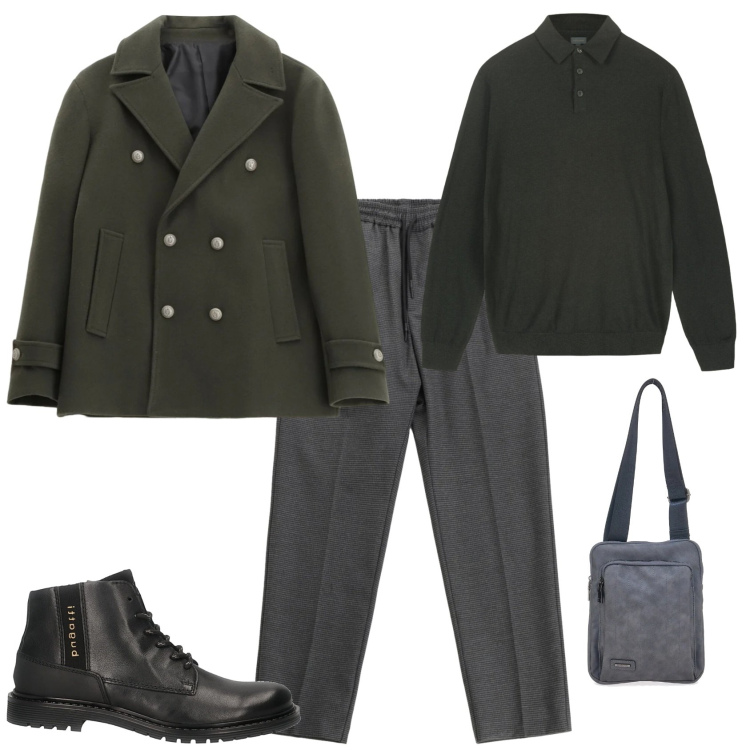 Outfit uomo - Trendy ufficio. Stile Trendy per Ufficio. Abbinamento con cappotti, pantaloni, portafogli, stivali e stivaletti, maglieria.