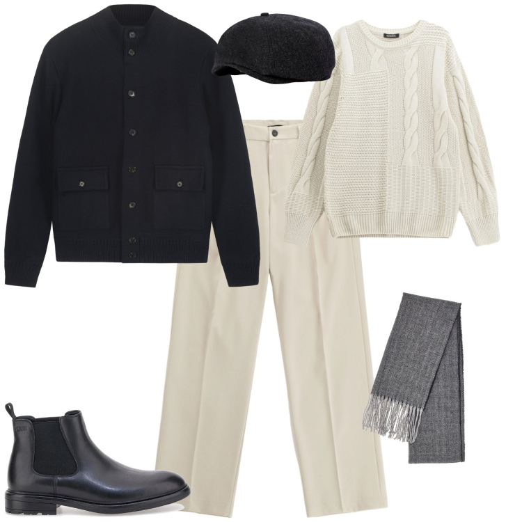 Outfit uomo - Trendy week end. Stile Trendy per Tutti i giorni. Abbinamento con maglieria, pantaloni, sciarpe, giacche, stivali e stivaletti, cappelli e berretti.