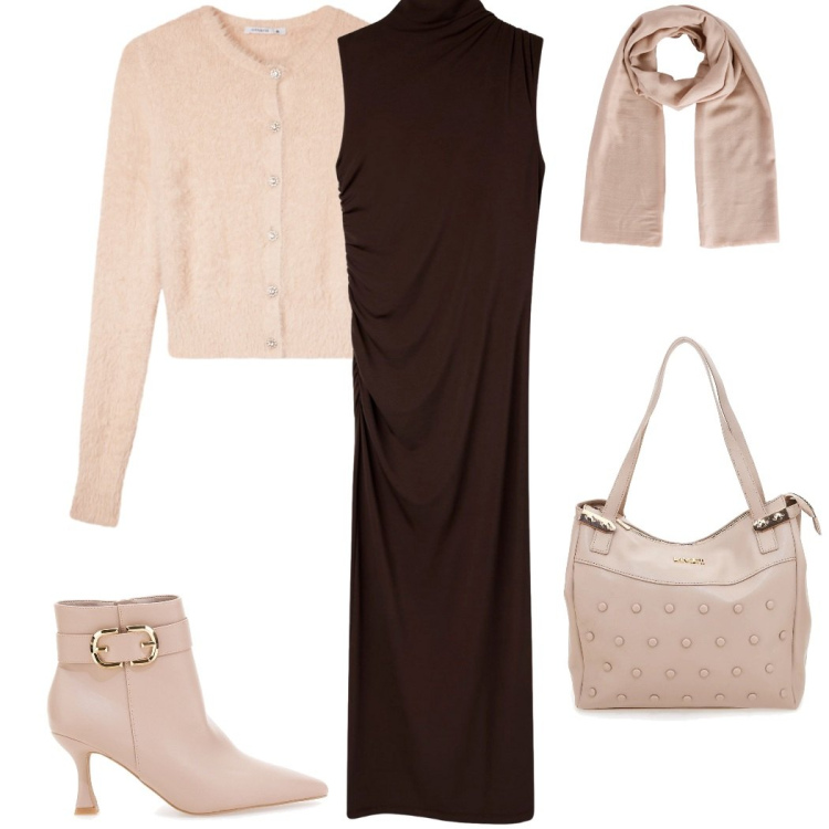 Outfit donna - Saldi Terranova. Stile Sporty chic per Serata fuori. Abbinamento con vestiti lunghi, cardigans, foulard, stivaletti, shopping bag.