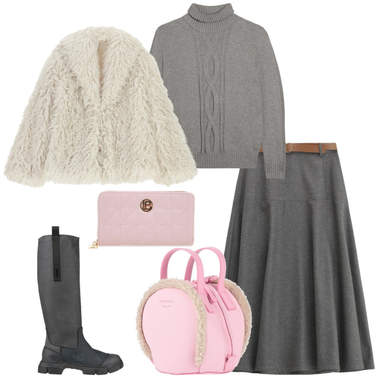 Outfit donna - Total look #2323736. Stile Chic per Tutti i giorni. Abbinamento con zaini, stivali di gomma, gonne lunghe, ecopellicce, maglieria, portafogli.