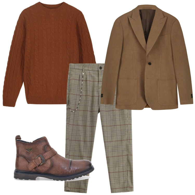 Outfit uomo - Galles. Stile Trendy per Tutti i giorni. Abbinamento con pantaloni, stivali e stivaletti, giacche, maglieria.