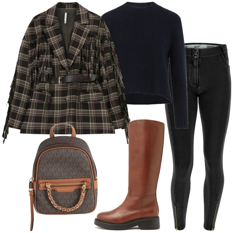 Outfit donna - Total look #2323745. Stile Casual chic per Tutti i giorni. Abbinamento con zaini, stivali, pullovers, blazer, jeggings.