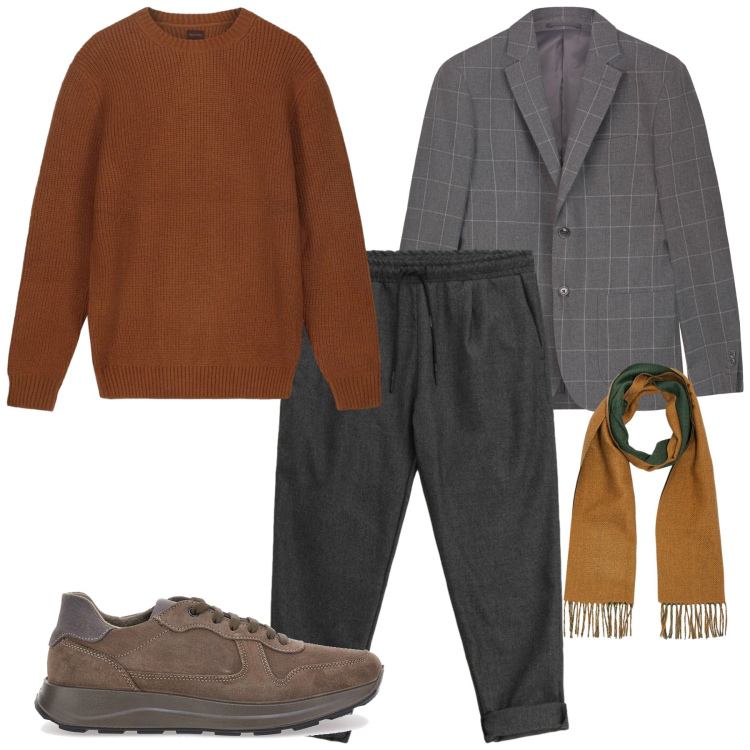 Outfit uomo - Ruggine. Stile Casual per Tutti i giorni. Abbinamento con pantaloni, giacche, scarpe stringate, sciarpe, maglieria.