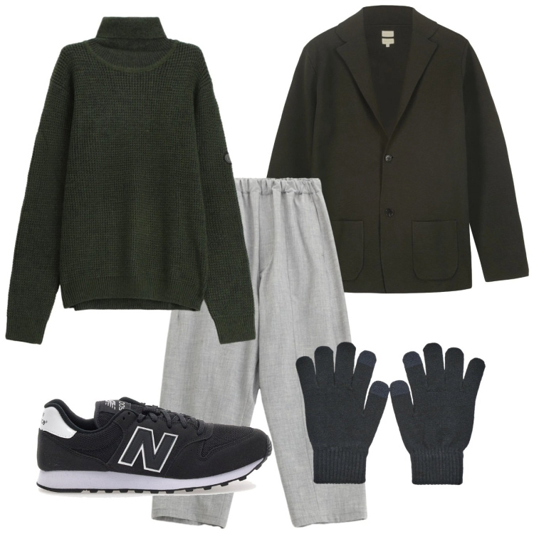 Outfit uomo - Noir. Stile Urban per Tutti i giorni. Abbinamento con guanti, pantaloni, maglieria, giacche, sneakers.