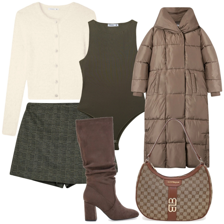 Outfit donna - Terranova i saldi continuano..... Stile Trendy per Serata fuori. Abbinamento con minigonne, cardigans, cappotti, top, borse a spalla, stivali sopra il ginocchio.