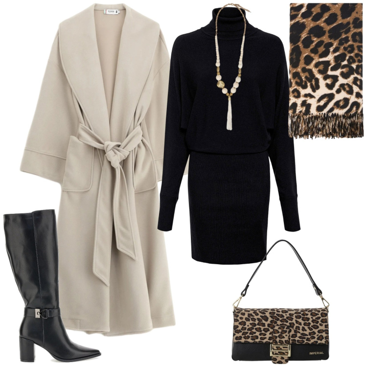 Outfit donna - Total look #2323777. Stile Glamour per Serata fuori. Abbinamento con vestiti, cappotti, borse a spalla, stivali, ciondoli, sciarpe.