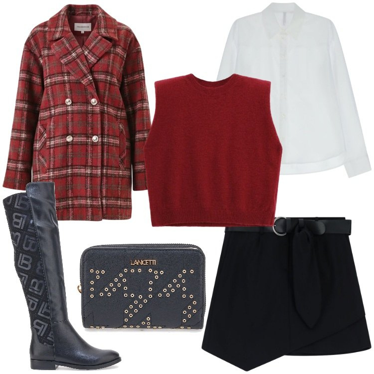 Outfit donna - Gennaio con gli stivali @danipoetessa73. Stile Preppy per Tutti i giorni. Abbinamento con minigonne, maglieria, camicie, cappotti, stivali sopra il ginocchio, portafogli.