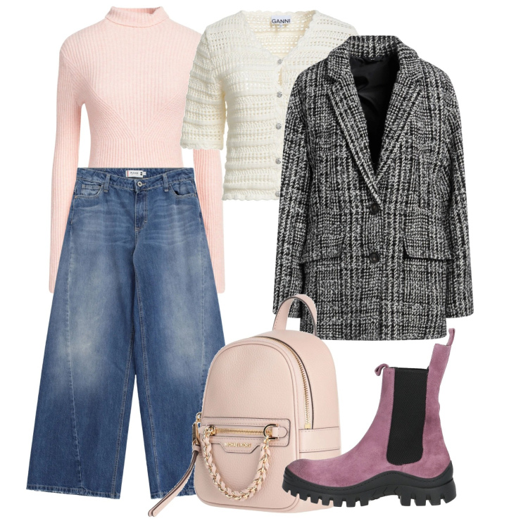 Outfit donna - Layering per i giorni più freddi. Stile Casual per Tutti i giorni. Abbinamento con stivaletti chelsea, maglieria, cappotti, zaini, cardigans, jeans.