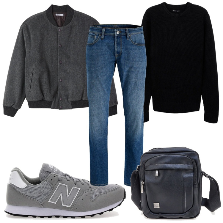 Outfit uomo - Total look #2323846. Stile Trendy per Tutti i giorni. Abbinamento con jeans, maglieria, bomber, sneakers, borse sportive.