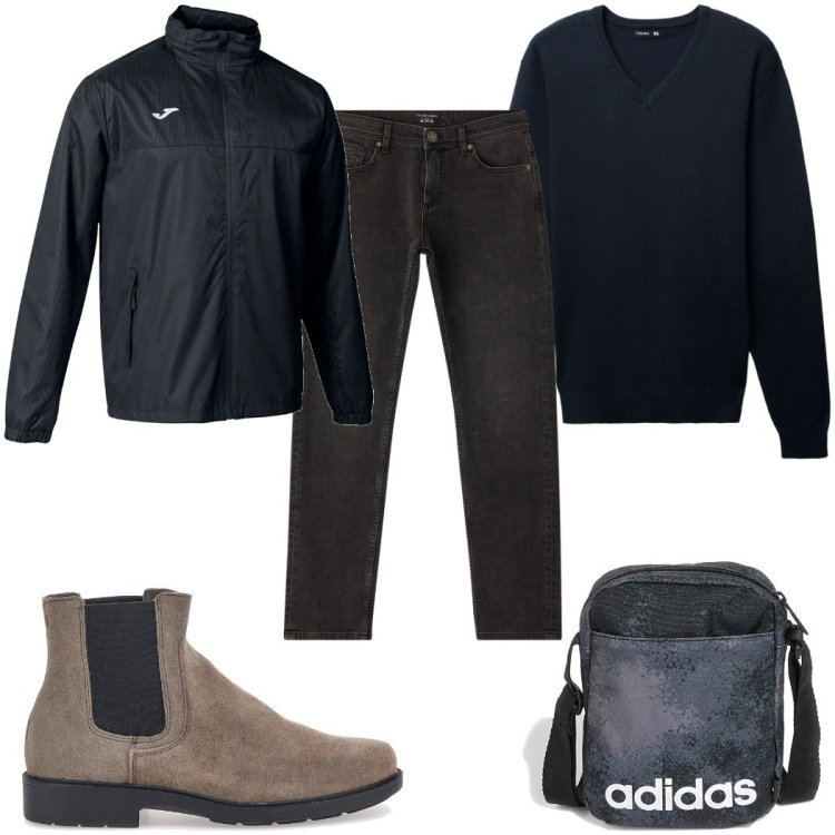 Outfit uomo - Total look #2323851. Stile Casual per Tutti i giorni. Abbinamento con jeans, maglieria, stivali e stivaletti, giacche, borse sportive.