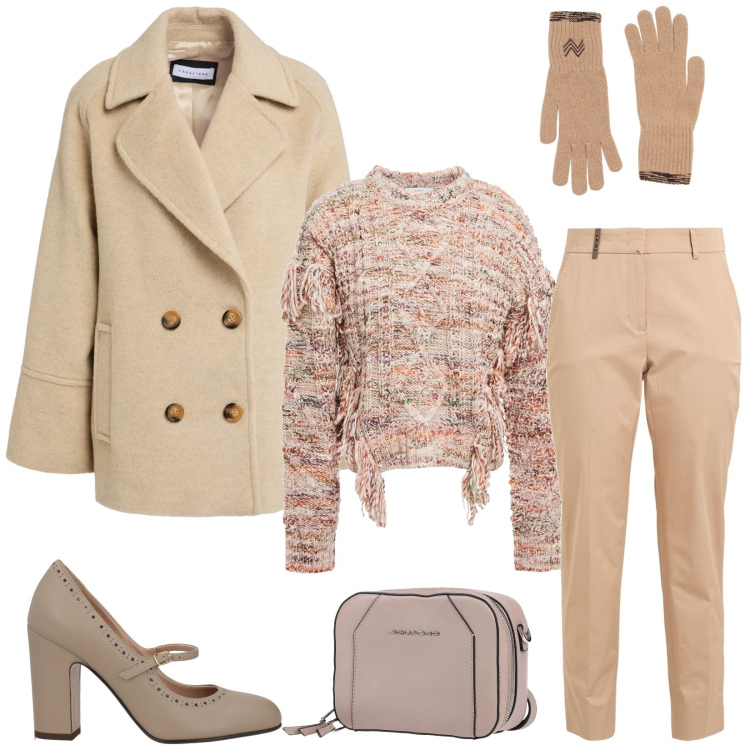 Outfit donna - Total look #2323857. Stile Chic per Ufficio. Abbinamento con cappotti, guanti, pullovers, pantaloni, décolleté, marsupi.
