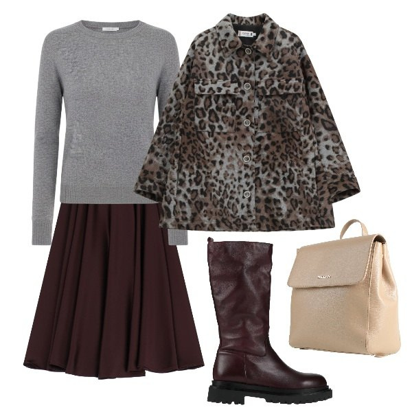 Outfit donna - la giacca maculata. Stile Casual chic per Tutti i giorni. Abbinamento con stivali, zaini, cappotti, gonne longuette, maglieria.