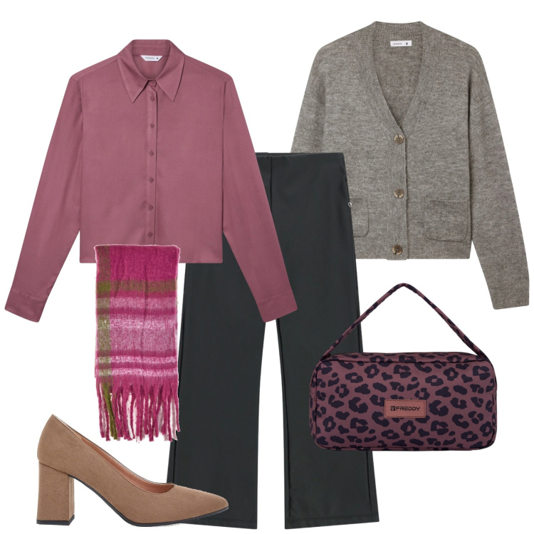 Outfit donna - Il tacco quadrato in ufficio. Stile Bon Ton per Ufficio. Abbinamento con cardigans, camicie, pantaloni, borse a spalla, décolleté, sciarpe.
