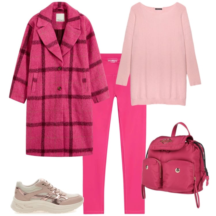 Outfit donna - Casual ogni giorno. Stile Casual per Tutti i giorni. Abbinamento con cappotti, zaini, leggings, sneakers, maglieria.