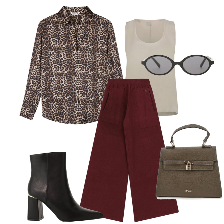 Outfit donna - Total look #2323887. Stile Casual chic per Tutti i giorni. Abbinamento con camicie, pantaloni a palazzo, occhiali da sole, stivaletti, top, borse a mano.