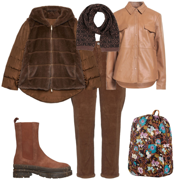 Outfit donna - Casual ogni giorno. Stile Casual per Tutti i giorni. Abbinamento con pantaloni, stivaletti, sciarpe, valigie, camicie, ecopellicce.