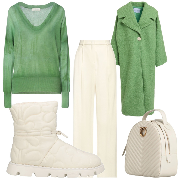 Outfit donna - Un po di colore nei dettagli neutri. Stile Glamour per Tutti i giorni. Abbinamento con cappotti, zaini, stivaletti, pullovers, pantaloni.