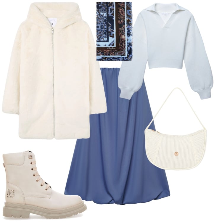 Outfit donna - Romantica ogni giorno. Stile Romantica per Tutti i giorni. Abbinamento con cappotti, gonne lunghe, maglieria, borse a mano, anfibi, foulard.