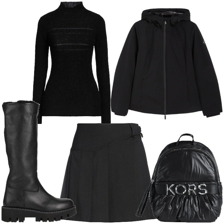 Outfit donna - Studentessa. Stile Casual chic per Scuola/Università. Abbinamento con zaini, stivali, minigonne, maglieria, bomber.