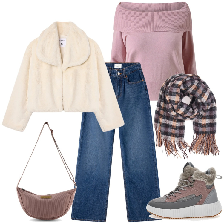 Outfit donna - Total look #2323933. Stile Casual per Tutti i giorni. Abbinamento con jeans, ecopellicce, maglieria, stivaletti, sciarpe, borse a tracolla.